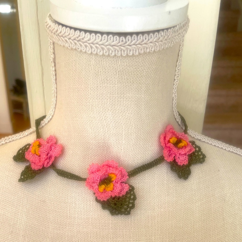 Hand crocheted flower necklace